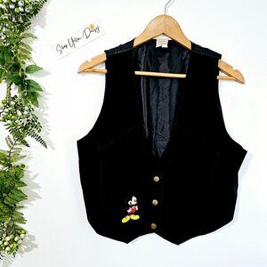 VIntage Disney Embroidered Mickey Unlimited Black Suede‎ Leather Vest M/L~V3.7